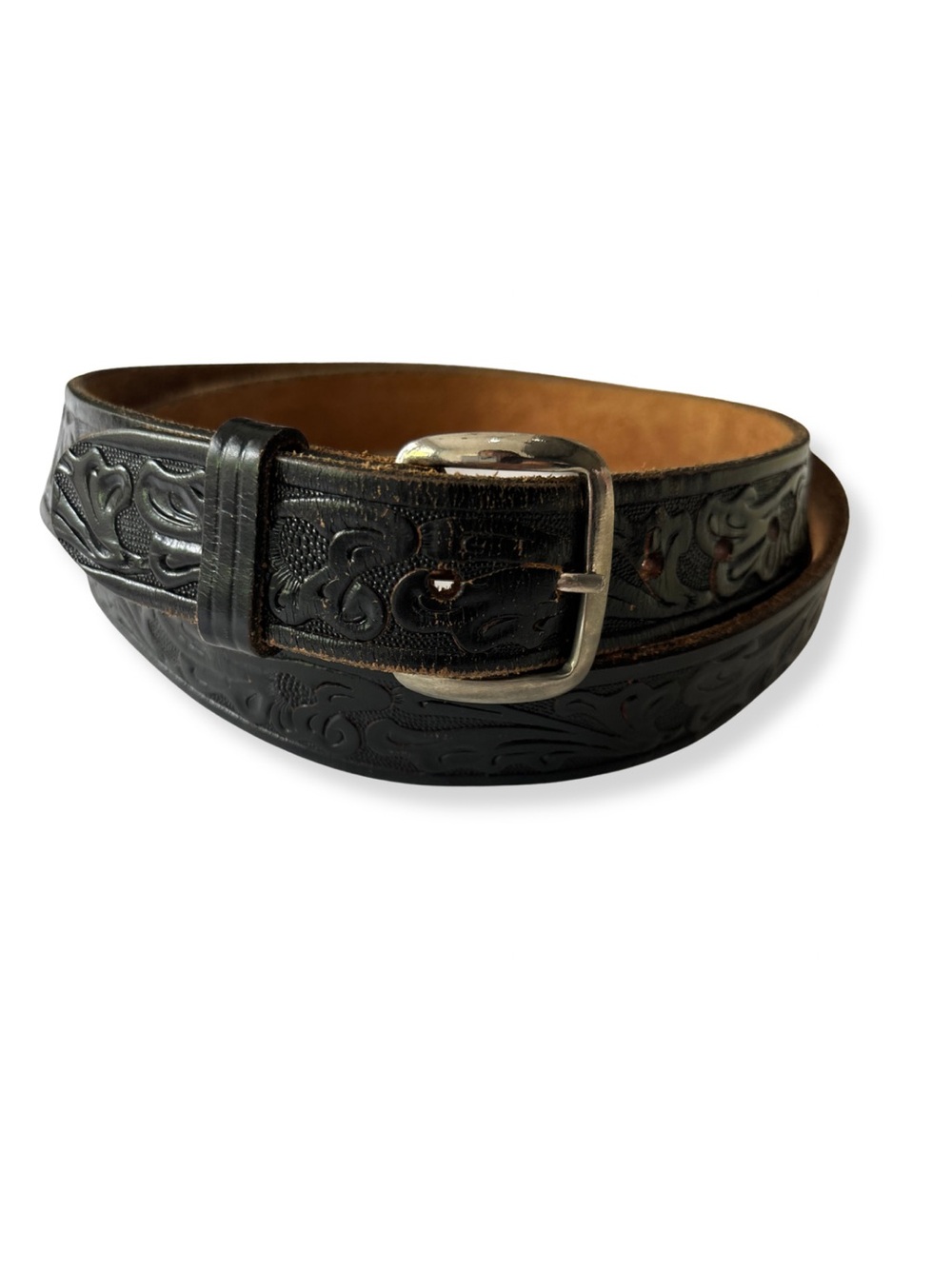 Looper Leather Western Belt Size 46 Black Tooled Floral Cowboy USA Heritage